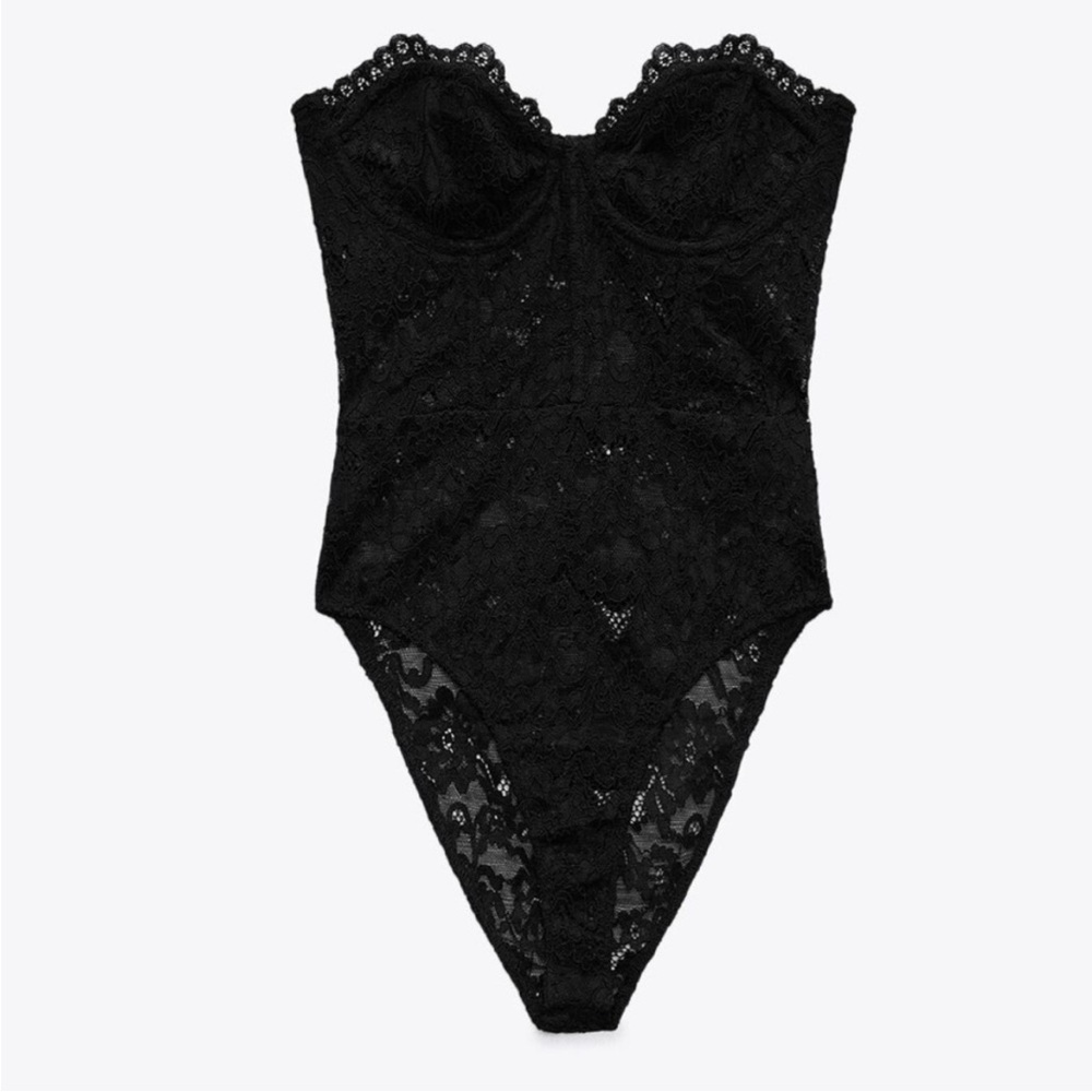NWOT Zara Elegant Black Lace Bodysuit